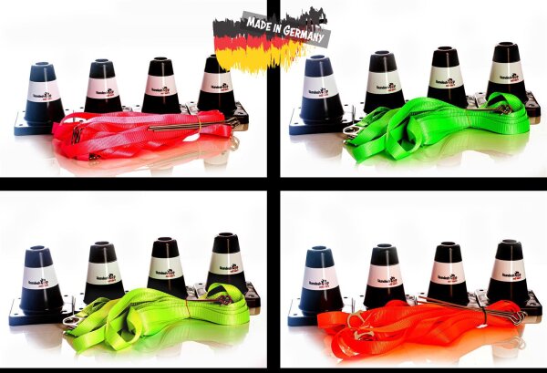 Boxset für Obedience, bestehend aus neonfarbenem Boxband und 4 schwarzen Pylonen