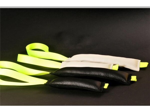 Beißwurst, Leder, schwarz o. weiß mit neon Handschlaufe in zwei Größen